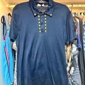 Versace Collection Navy Polo with Gold Star Details - S